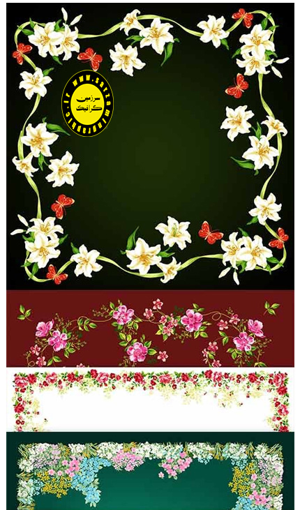 دانلود چندین تصویر به صورت لایه باز با موضوع فریم های تزئینی گلدار - Decorative Floral Frame PSD