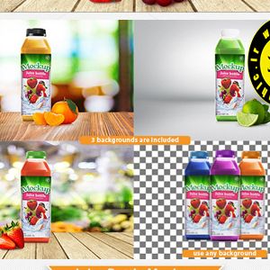دانلود نمونه های قالب پیش نمایش یا mockup بطری آبمیوه - CreativeMarket Juice Bottle Mockup