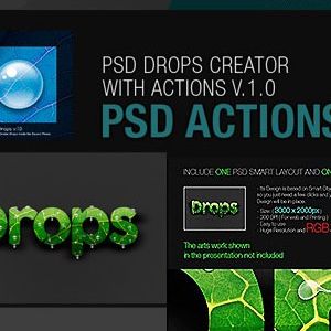 دانلود فایل PSD اکشن فتوشاپ با موضوع ایجاد قطره آب از گرافیک ریور - GraphicRiver PSD Water Drops Creator