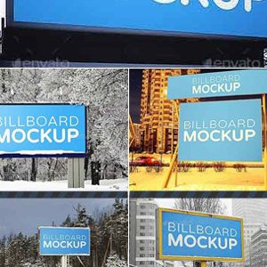 دانلود mockup با فرمت لایه باز بیلبوردهای خیابانی در زمستان - GraphicRiver Billboards Mockups In Winter