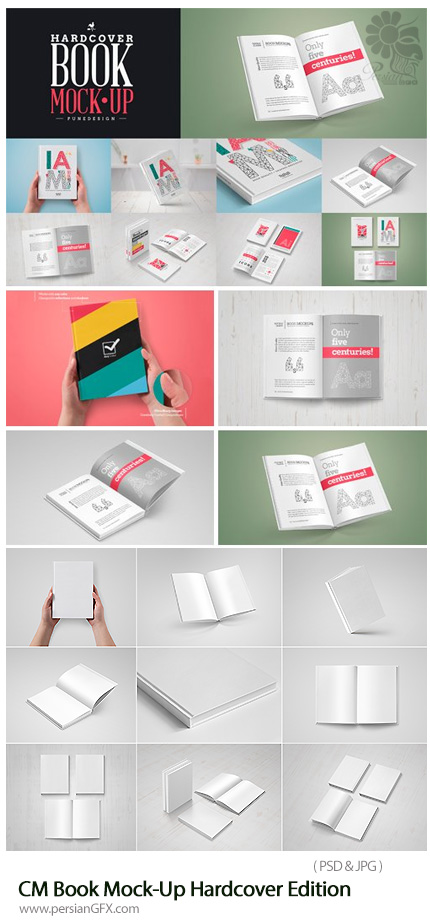 دانلود مجموعه تصاویرر به صورت لایه باز با موضوع قالب پیش نمایش یا mockup کتاب - CM Book Mock-Up Hardcover Edition