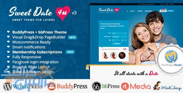 دانلود قالب وردپرس Sweet Date v3.9.1 برای ساخت سایت های دوستیابی و اجتماعی