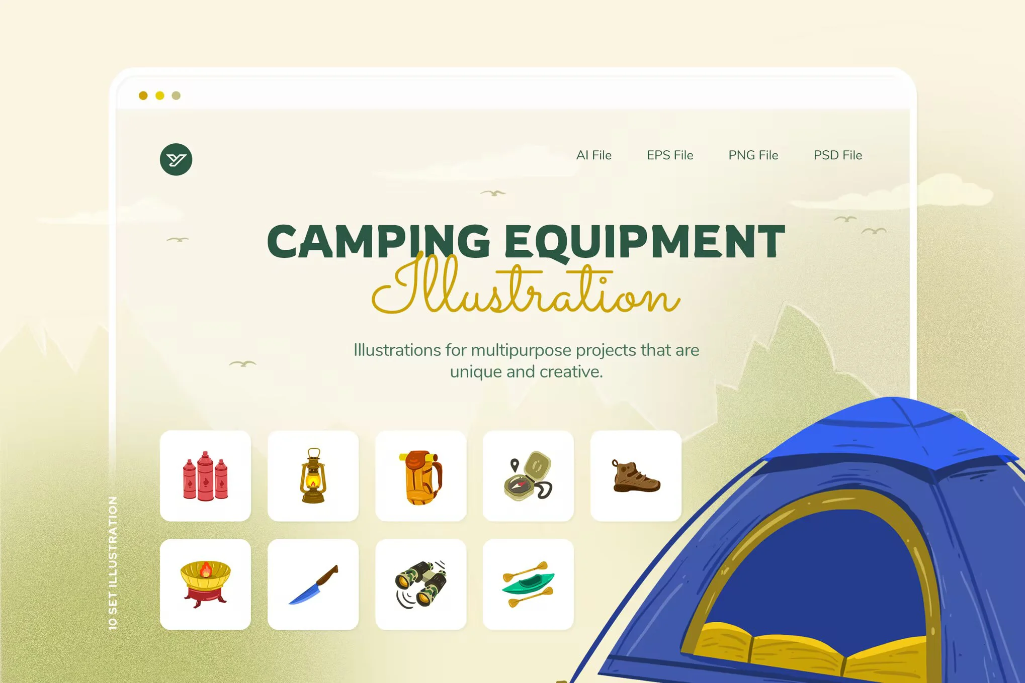 دانلود فایل لایه باز Camping Equipment Illustration