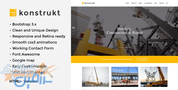 دانلود قالب سایت Konstrukt – قالب ساخت و ساز و ساختمان سازی HTML5