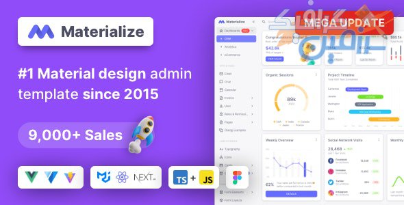 دانلود قالب React مدیریت و داشبورد Materialize