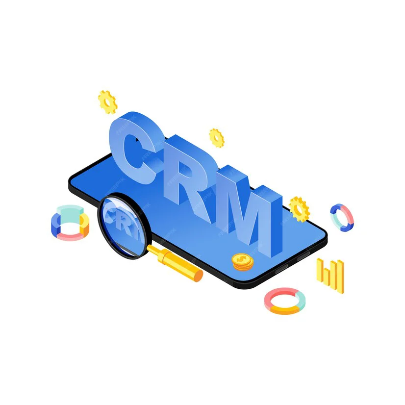 آیکون وکتوری ایزومتریک اپلیکیشن سیستم CRM موبایل