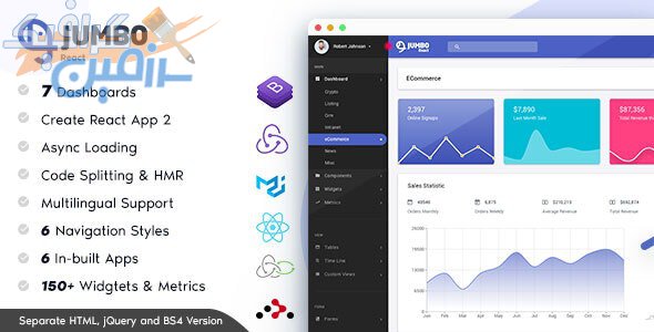 دانلود قالب مدیریت Jumbo React – قالب بوت استرپ مدیریت و داشبورد