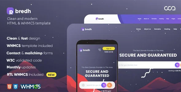 دانلود قالب Bredh – قالب هاستینگ چند منظوره HTML و WHMCS