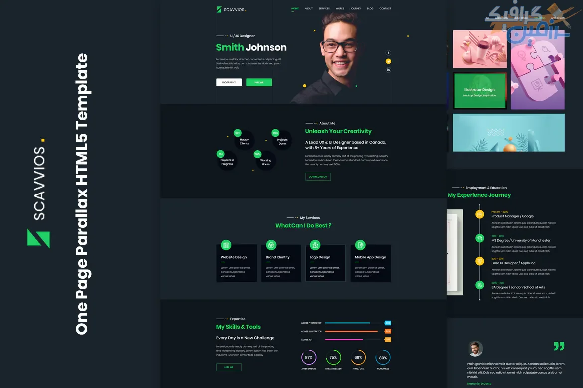 دانلود قالب سایت Scavvios – قالب تک صفحه ای خلاقانه HTML5