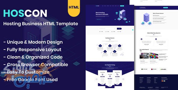 دانلود قالب هاستینگ Hoscon – قالب شرکت هاستینگ و میزبانی HTML