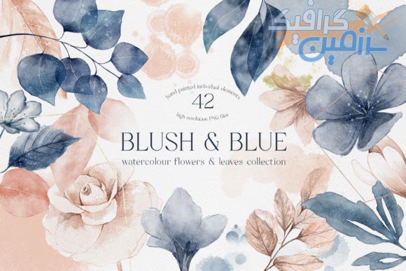 دانلود Blush and Blue Leaves Florals Watercolor