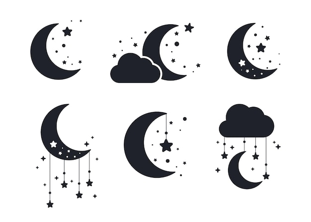 دانلود فایل وکتور هلال ماه و ستارگان در آسمان شب به صورت شفاف
