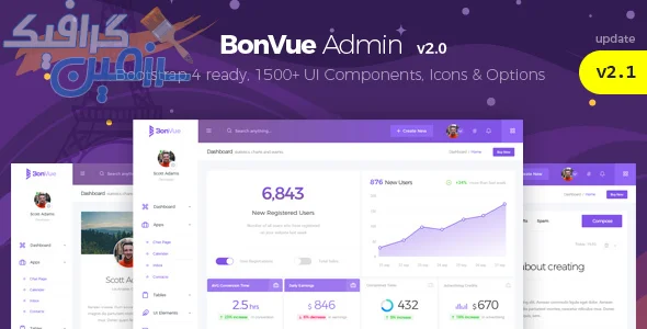 دانلود BonVue v2.1 - قالب مدیریت HTML بوت استرپ 4