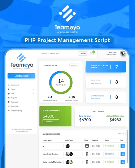 دانلود اسکریپت مدیریت پروژه پیشرفته و حرفه ای Teameyo